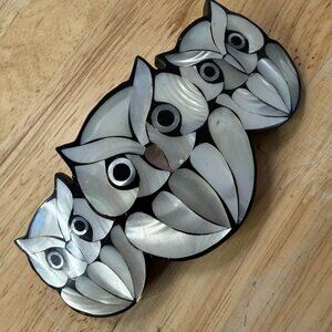 Vintage Lee Sands Owl Barrette Mother-Of-Pearl Inlay Hair Clip 1970s/1980s Handm
